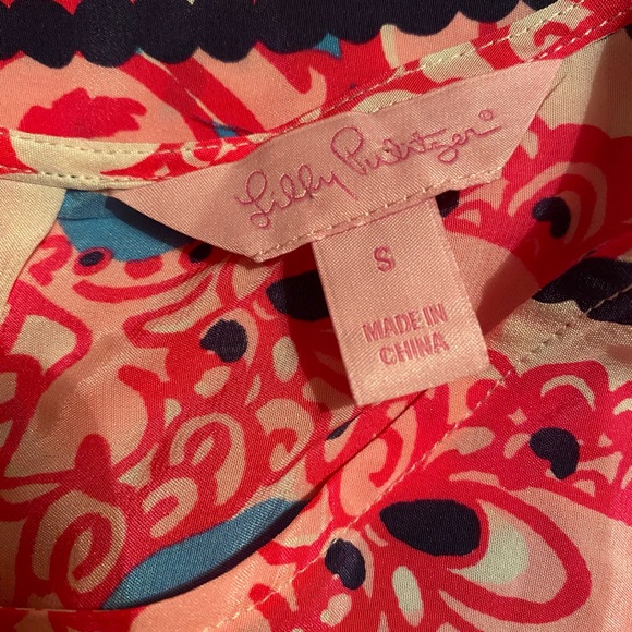 Lilly Pulitzer Iona Shell Engineered Safari silk pink white blue back buttons - Picture 11 of 13